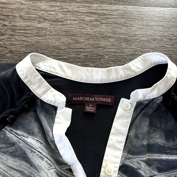 Marchesa Voyage 100% Silk Graphic Print Blouse Sz 4 Black White Long Sleeve VGUC - Picture 2 of 11